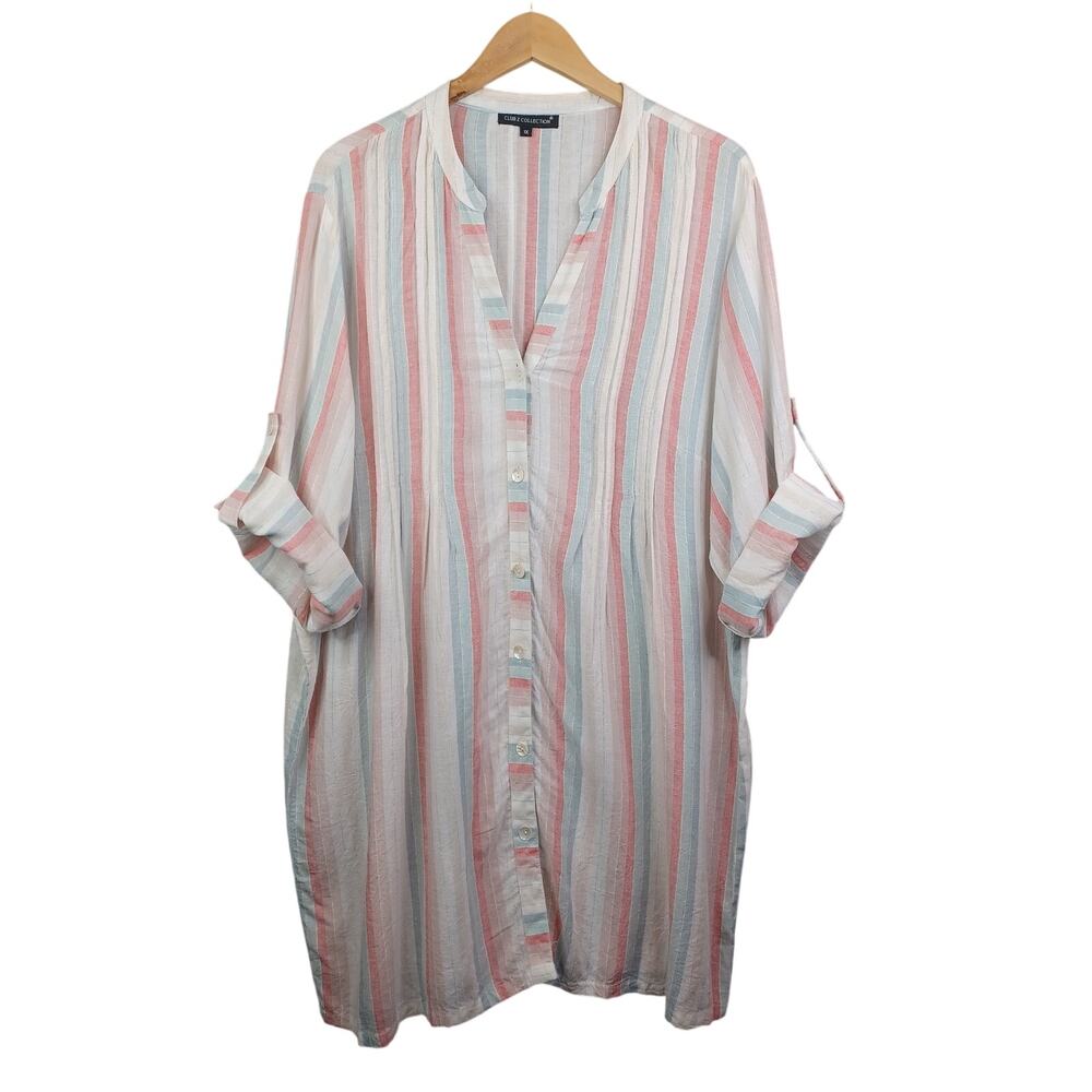 Club Z Collection Button Up Cover Up Swim Shirt Dress Plus 1X Beach Resort Boho